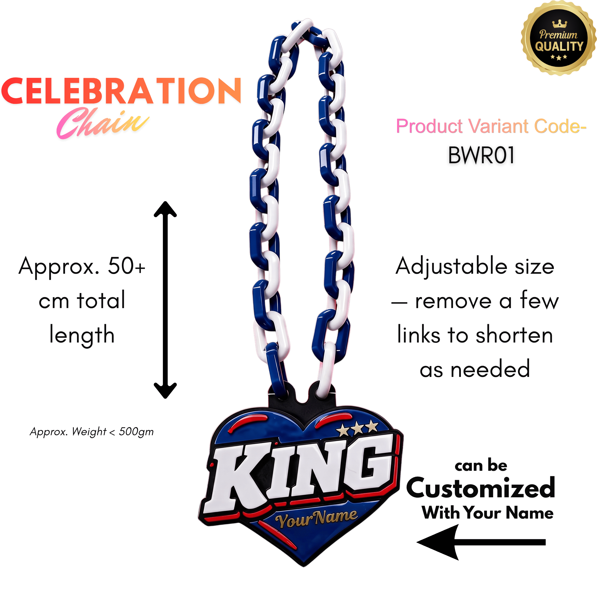Personalized King of Hearts Celebration Chain - Custom Statement Necklace | BestieBox