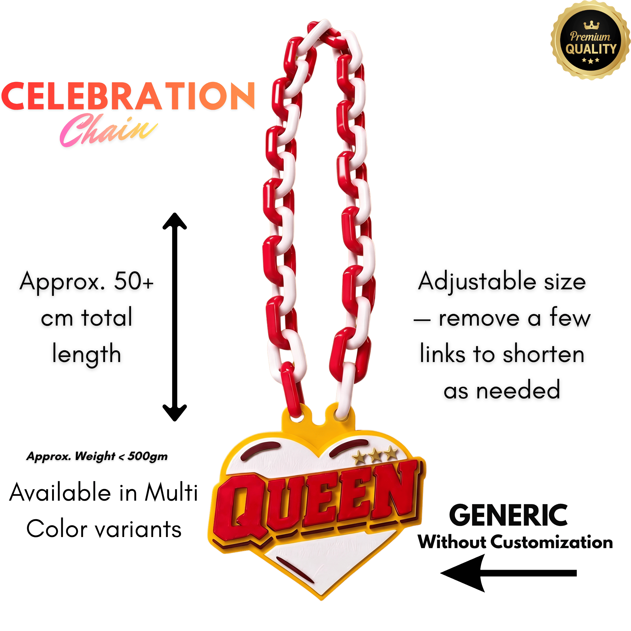 Personalized Queen of Hearts Celebration Chain - Custom Statement Necklace | BestieBox
